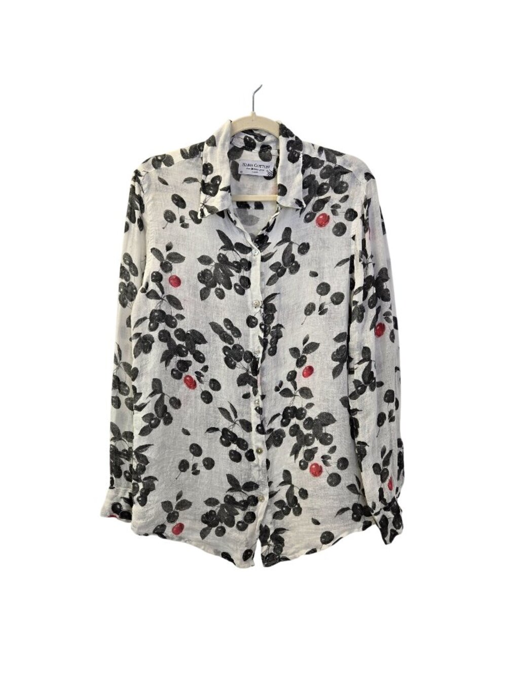 Haris Cotton Oversized 100% Linen Cherry Print Button Down Shirt Size XS/S